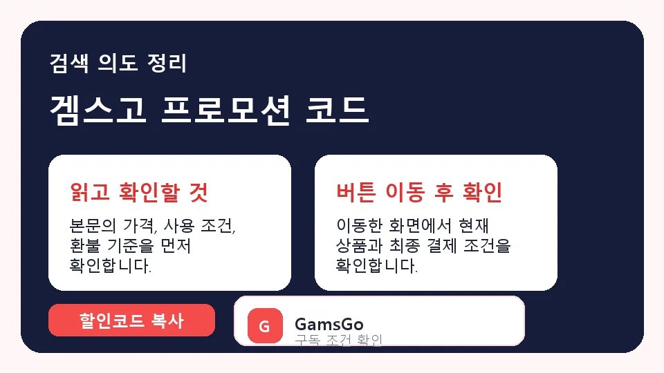 겜스고 프로모션 코드 결제 전 체크리스트 정보 이미지